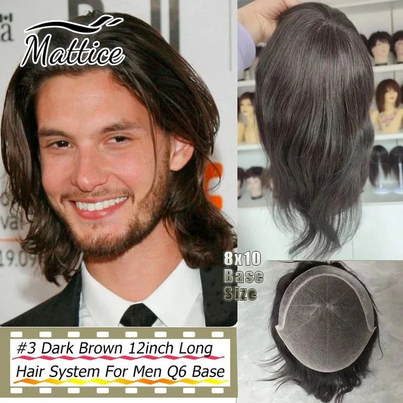 

12" Long Hair Men's Toupee Male Hair Prosthesis Swiss Lace Front Natural Hairline Hairpieces Long Q6 Toupee Lace PU Base System