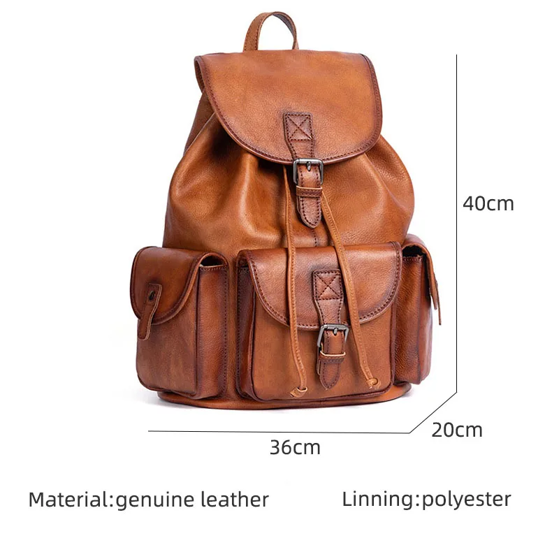 Natural Leather Men Backpack Handmade Genuine Leather Laptop Backpack Vintage Travel Bags Large Capacity Boys Shoolbags 5