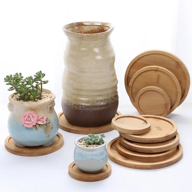 Multi Bamboo Tray Wood Saucer Flower Pot Tray Cup Pad Coaster Plate Kitchen Decorative Plate Creative Coaster Coffee Cup Mat wooden serving tray kitchen tray bamboo organizer tray drink tray