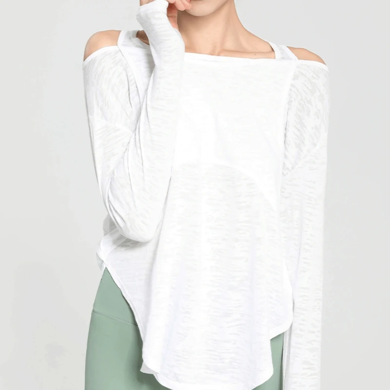 Loose False Two Piece Yoga Long Sleeve Top Women's Quick Dry Breathable Solid Color Sweatshirt Fitness Training Shirt