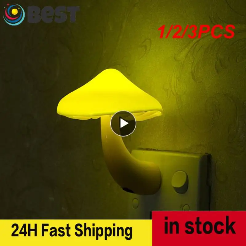 

1/2/3PCS Led Night Light Mini Mushroom Wall Lamp Light Control Induction Energy Saving Environmental Protection Bedroom Lamp