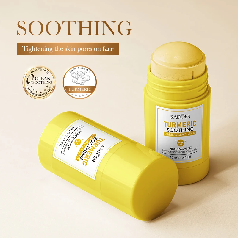 SADOER Turmeric Face Masks Stick Clay Mask Shrink Pores Deep Blackhead Remover Facial Cleansing Moisturizing