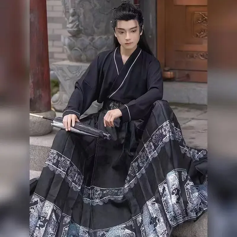 

Improved Hanfu Horse Face Skirt Men&Women 2023 Autumn Chinese Hanfu Pleated Skirt Red Black Green For Couples Plus Size XXL