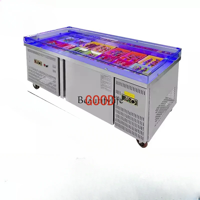 Stainless Steel Seafood Ice Table Display Cabinet Spray Display Stand Refrigerated Food Displaying Refrigerator