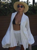 Clacive Fashion Loose White Cotton Sets For Women 2 Pieces 2025 Elegant Puff Sleeve Robes With High Waist Shorts Set Female 1