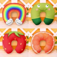 INS Style U Shaped Pillow Frog Strawberry Rainbow Cushion Neck Pillow Car Travel Inflatable Pillow Travel Accessories For Adult