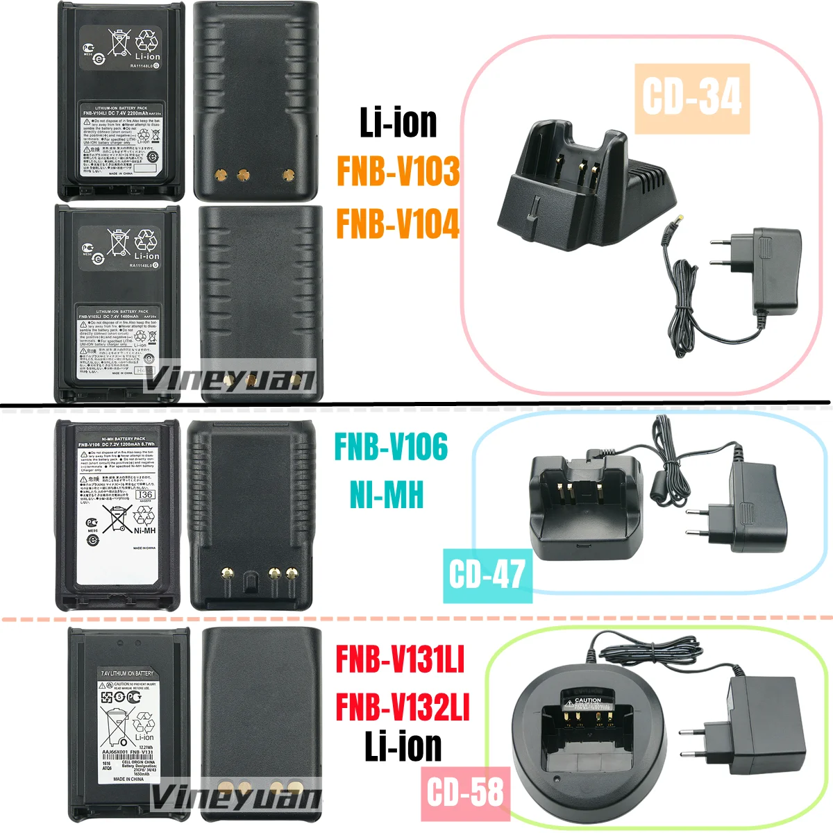 Li-ion 7.4 Mah 1650 v Bateria de Rádio para Vertex Standard Vx231 Vx231 Vx-228 Vx228 Vx230 Vx-234 Rádio 2pc Novo Fnb-v131li Aaj66x001 - Image 4
