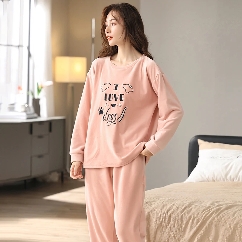 soft-flannel-skin-friendly-and-comfortable-women's-pajamas-pink-loose-casual-coral-velvet-home-clothes-for-women-m-xxl