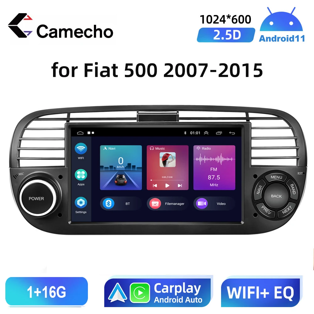 Autoradio Camecho Per Fiat 500 Navigazione Gps Wifi Bluetooth Controllo Volante Lettore Multimediale Stereo 2Din Android 10