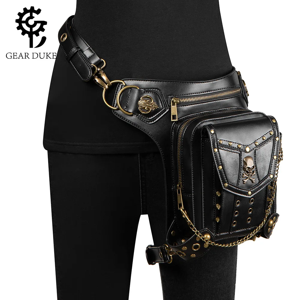 

New street trend women's single shoulder bag skull rivet slanting locomotive mobile phone waist