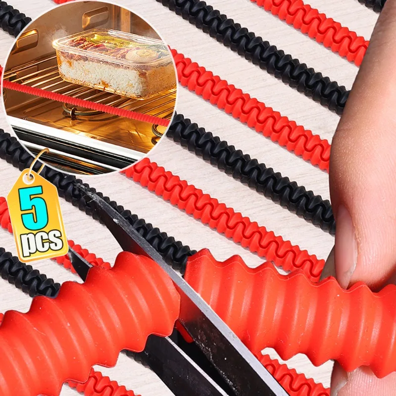 1/5pcs Oven Racks Anti-scald Strips Hot Heat Insulated Silicone Protector Bar Avoid Scald Oven Mitt Home Kitchen Baking Gadgets