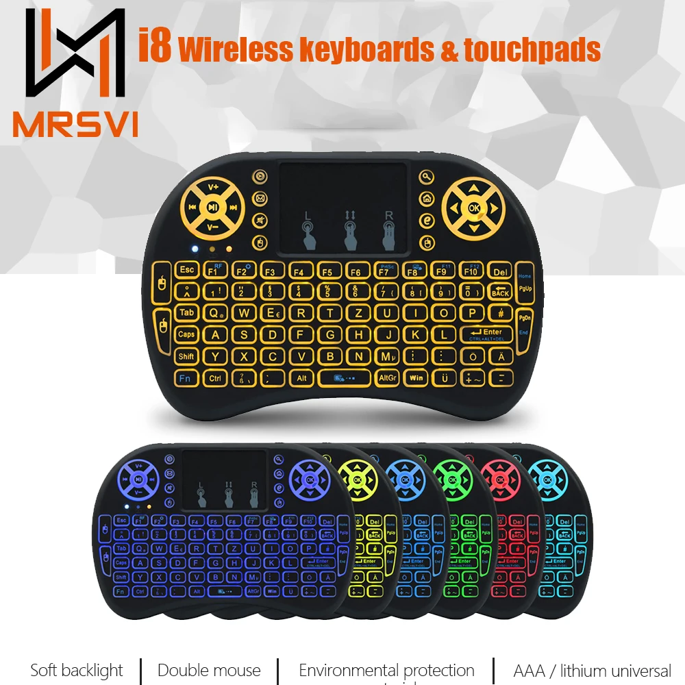 

MRSVI I8 Mini Wireless Keyboard Backlit English Russian French Spanish 2.4G Air Mouse Remote Touchpad for Android TV Box PC