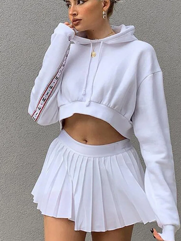 White Pleated Skirt Short Woman Elastic Waist Mini Skirts Sexy
