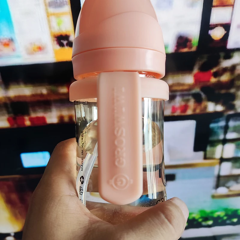 370ml Baby Bottles Feeding Bottle Baby Wide-caliber Milk Bottle with Straw Handle Newborn Straw BPA Free