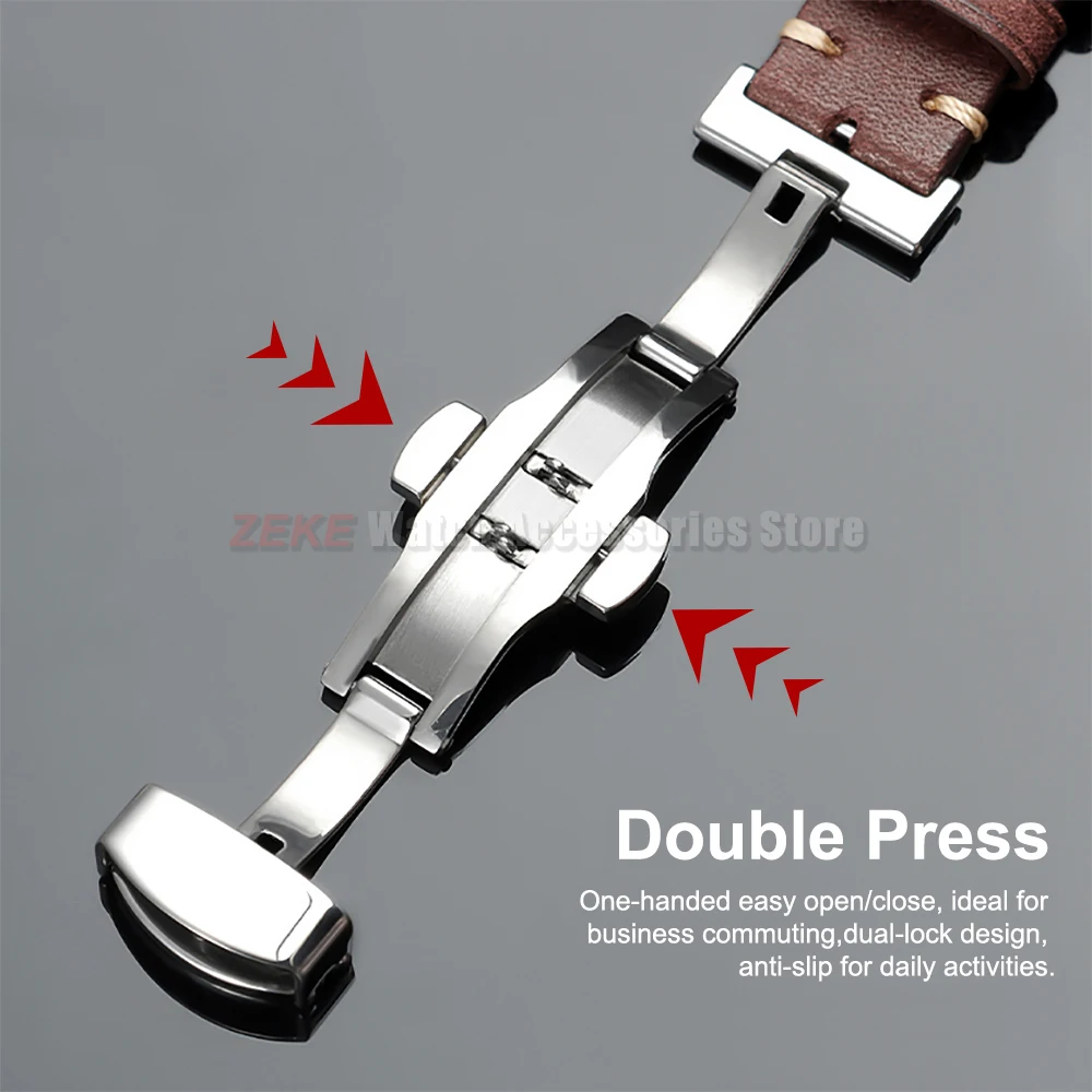 Echtes Lederarmband mit Holzbox, Uhrenarmband mit Schmetterlingsverschluss, 20mm 22mm Erste Schicht Rindsleder Armband Zubehör – Detail 8