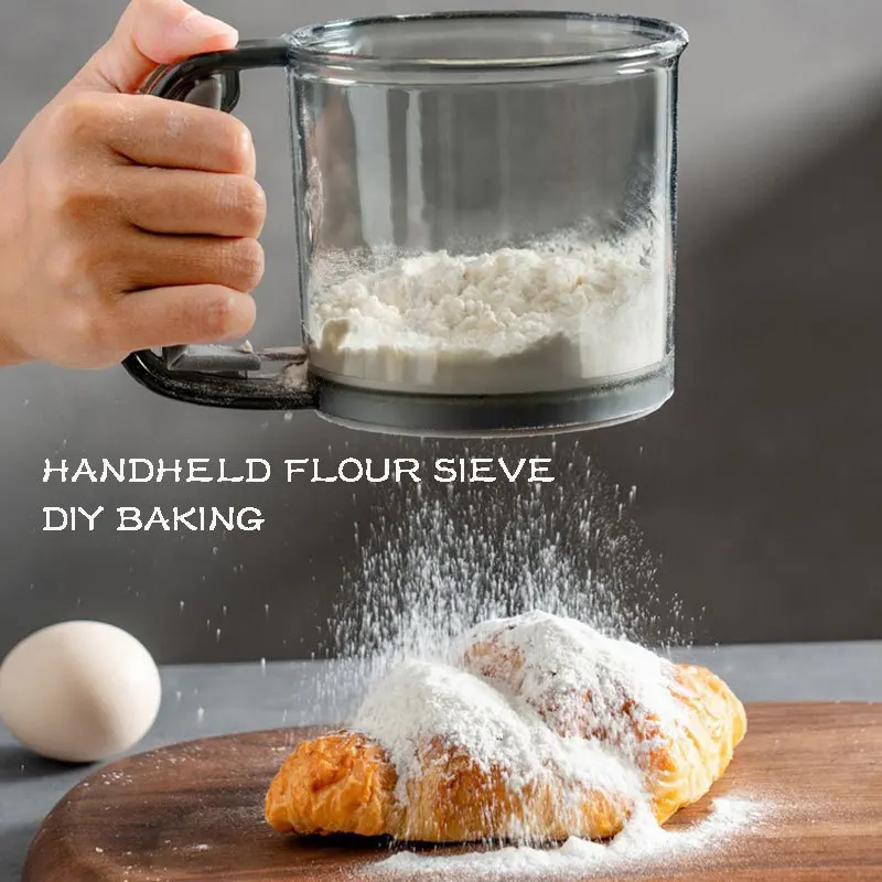 

Kitchen Flour Sieve Handheld Semi-automatic Sugar Sieve Powder Vibrating Household Sieve Handle Baking Measuring Cup Making Tool