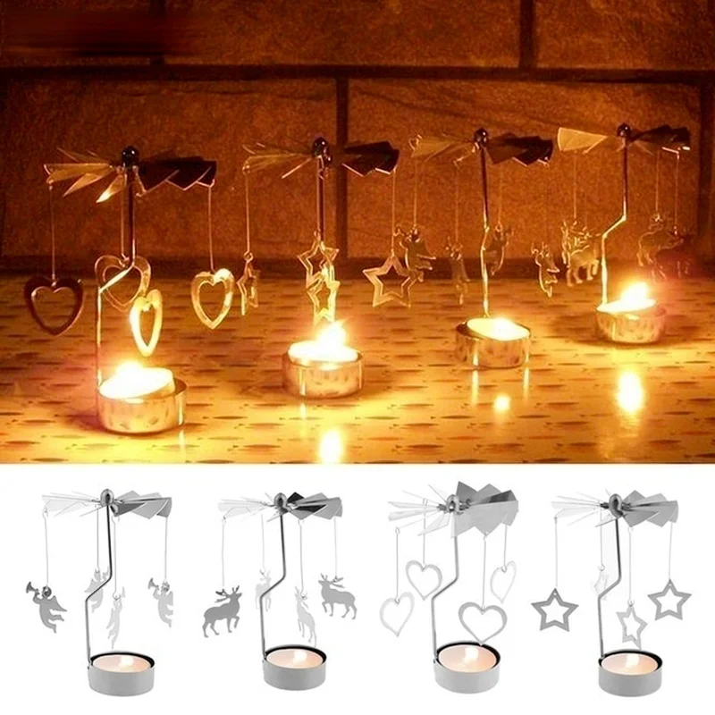 Christmas Decorations Christmas Decorations Spinning Rotary Metal Carousel Tea Light Candle Holder Stand Light Xmas Gift Candelabra for Home christmas decorations candle holders