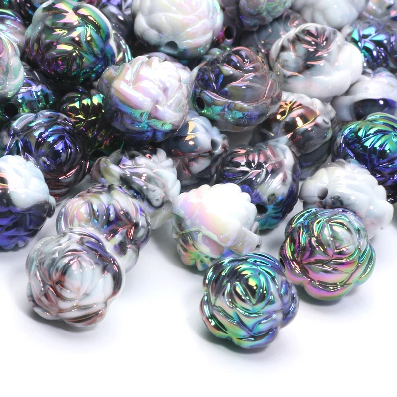 16mm Purple with White Flowers luxury acrylic beads
