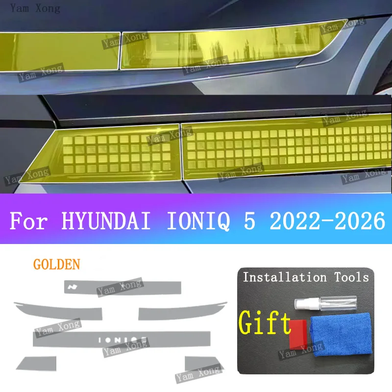 Per HYUNDAI IONIQ 5 Auto Esterno Coda Lampada Anteriore Nero Pellicola Protettiva Luce Anteriore Trasparente Pellicola Antigraffio Posteriore Pellicola DORATA - Image 3