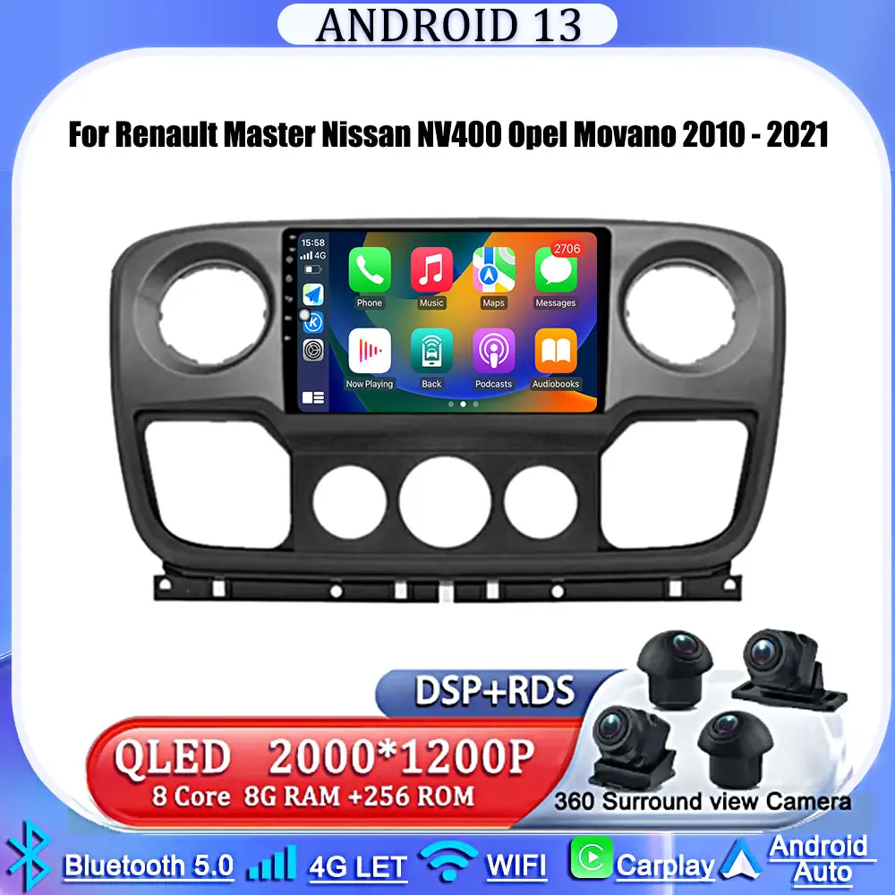 

2K 8+256 Android 14 For Renault Master Nissan NV400 Opel Movano 2010 - 2021 Car Radio Multimedia Player Navigation GPS Auto Wifi