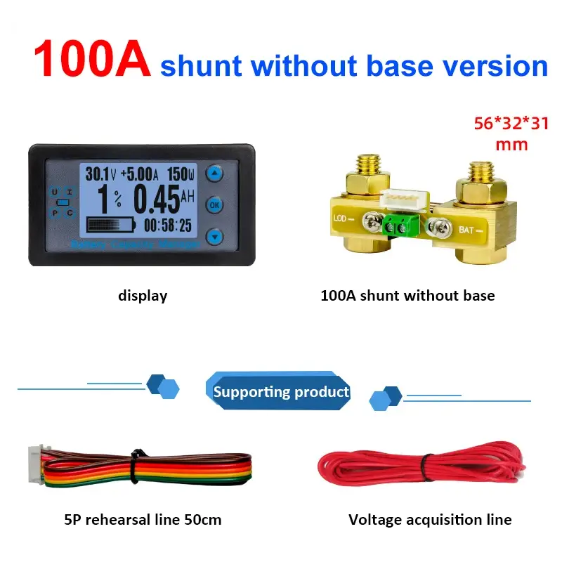 Wired Shunt Coulombmeter DC 8-120V 100/200/300/500A Energy Meter Battery Capacity Tester Low Voltage Alarm LCD Ammeter Voltmeter image 10
