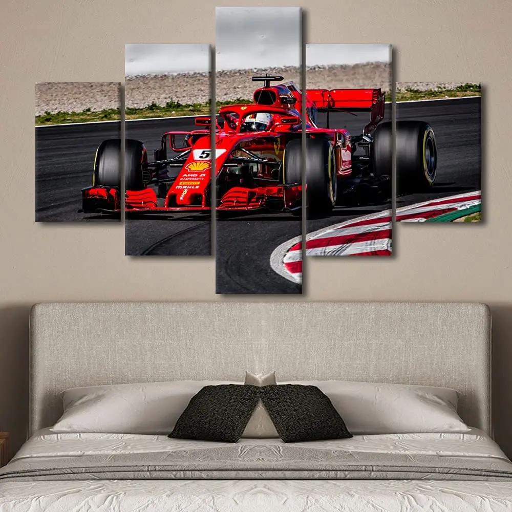 

No Framed Canvas 5 Panel Red Speedy Racing Car F1 Formula Team HD Decorative Wall Art Posters Pictures Home Decor Paintings