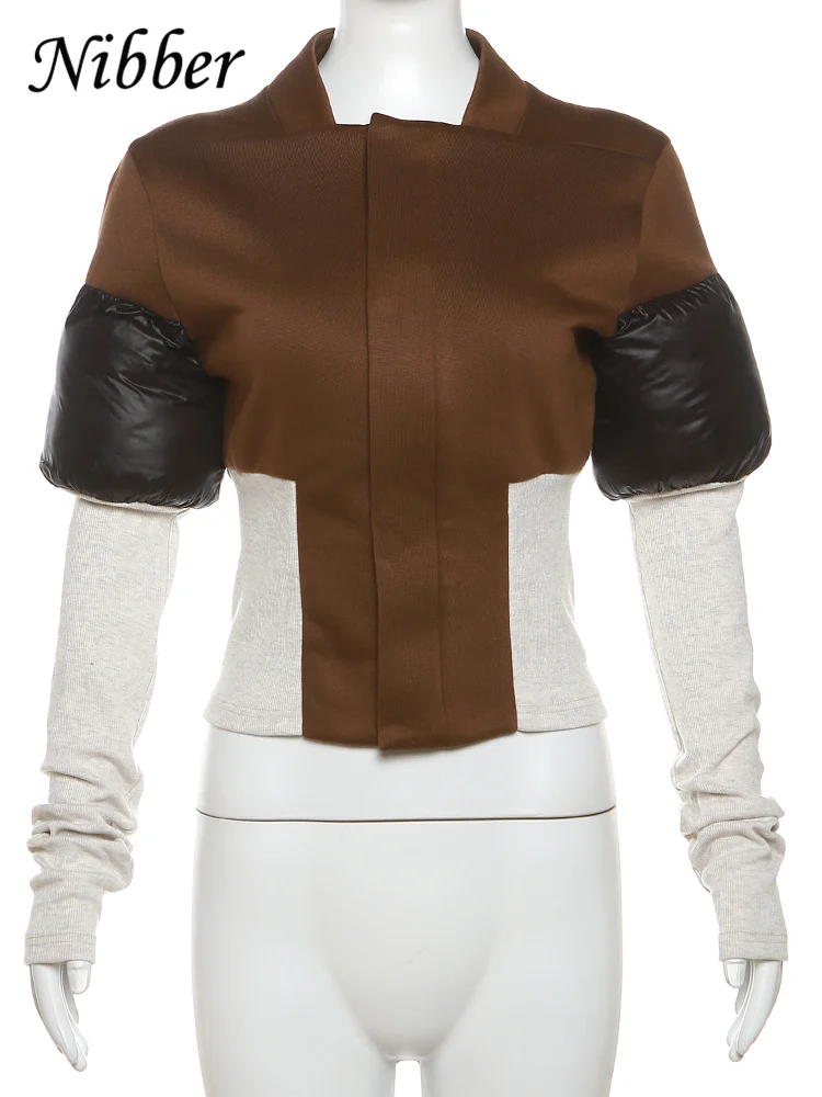 Nibber Patchwork Coats Women Contrast Color Autumn Classic Long Sleeve Zip-up Jackets Female Warm Trend Basic Casual Outwear