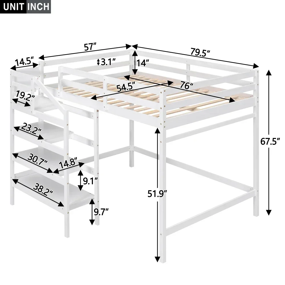 Full Size Loft Bed with Built-in Storage Staircase and Hanger Clothes,White Bed for Boys Bunk Beds for Kids Kids Bed Twin Beds 6
