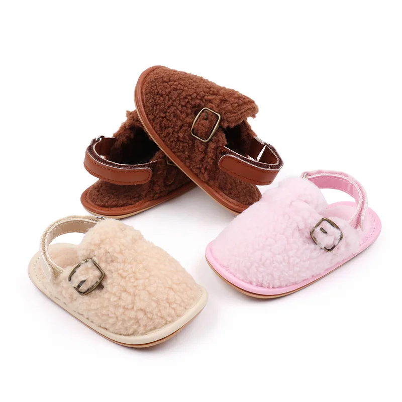 Infant Newborn Baby Slippers Toddler Girls Boys Prewalker Trainers First Walker Fur Winter Warm Baby Anti-slip Crib Shoes