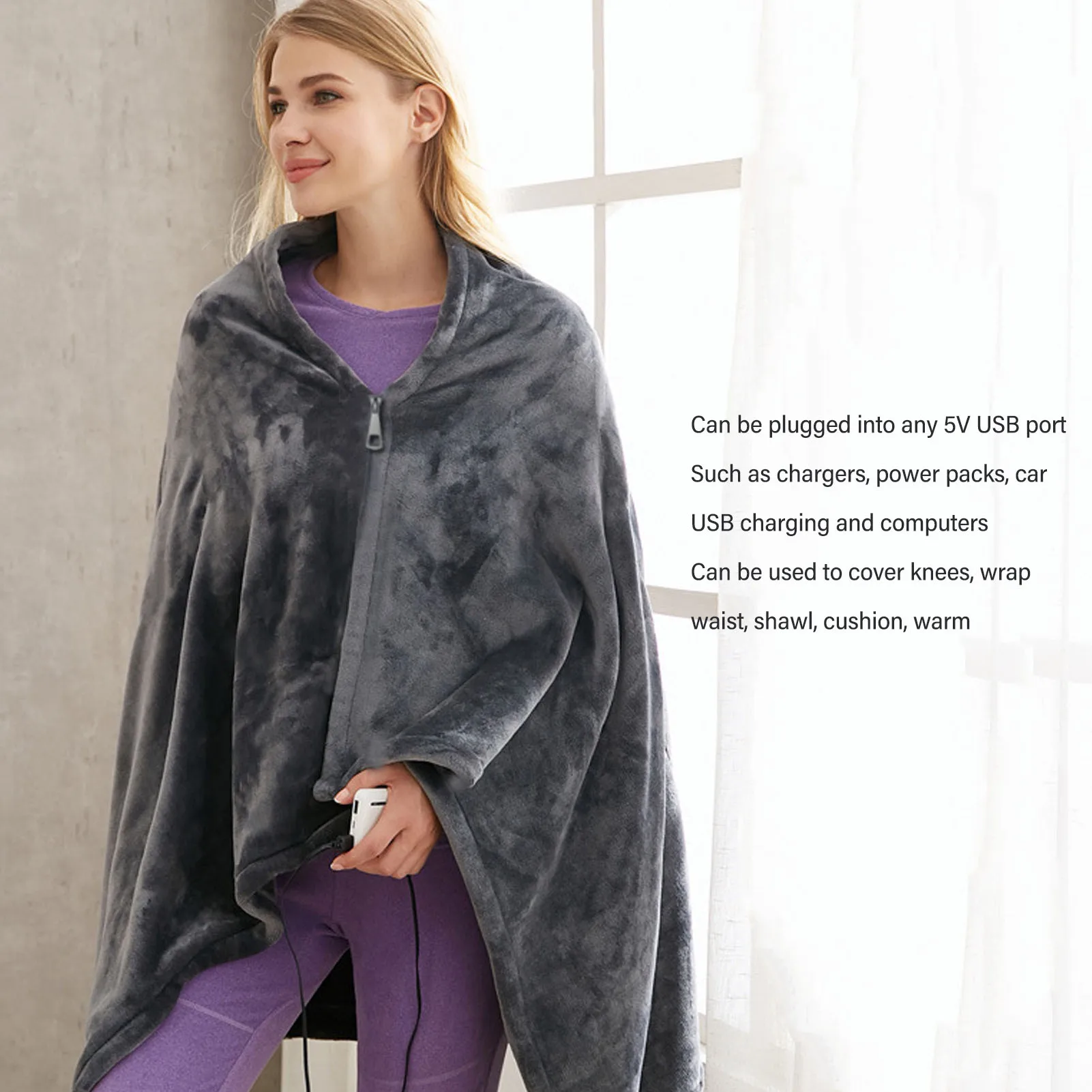 Electric Heated Blanket USB Powered 3 Levels Adjustable Fast Heating Heated Throw Cover for Home Electric Heated Blanket 6