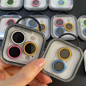 2-3Pcs For 16 17 Pro Max 13 12 Mini 16 15 Plus Luminous Camera Protector Ceramic Lens Ring Tempered Glass Back Lens Cap Cover 1