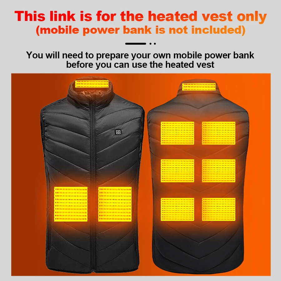 Description Picture 2 of itemX-TIGER 9/2 Places Heated Jacket Men Women USB Electric Thermal Warm Hunting Coat Winter Outdoor Camping Hiking Heated Vest