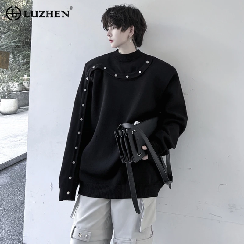 

LUZHEN 2024 New Stylish Metal Buttoned Decorate Original Design Casual Loose Sweatshirt Men High Street Elegant T-shirts Add530