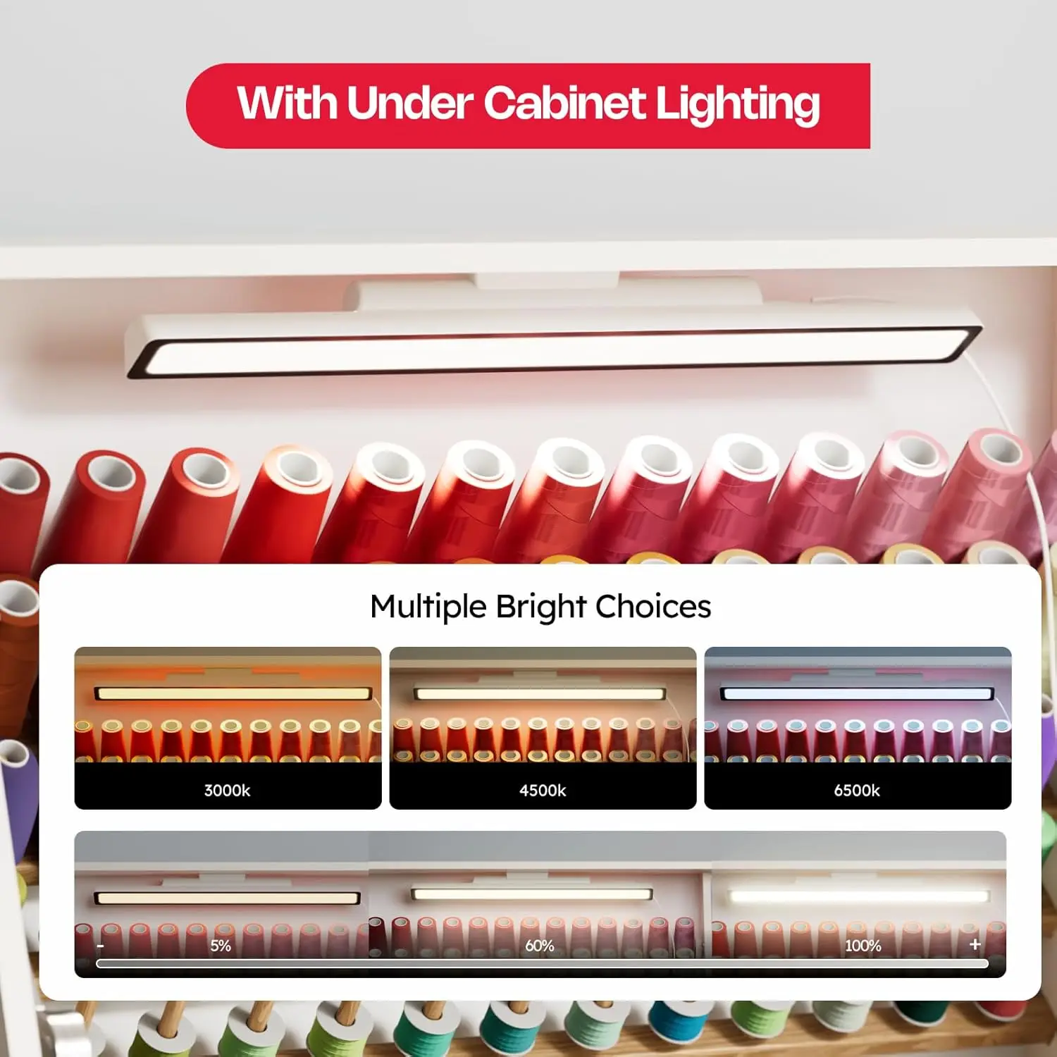 Sewing Table, Sewing Machine Desk With Under Cabinet Lights, Charging Station, 65 Spools Thread Rack Multipurpose Craft Storage 4