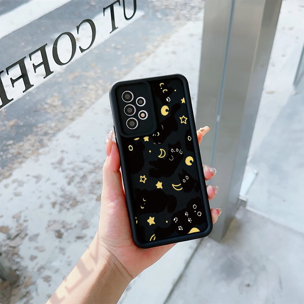 Whimsical Moon Star Black Cat Phone Case - Soft Armor Matte Back Cover