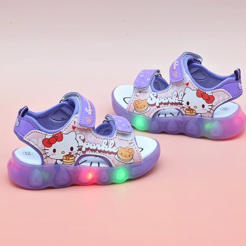 Sanrio Boys Girls Led Light 스포츠 샌들 헬로 키티 여름 키즈 샌들 미끄럼 방지  신발