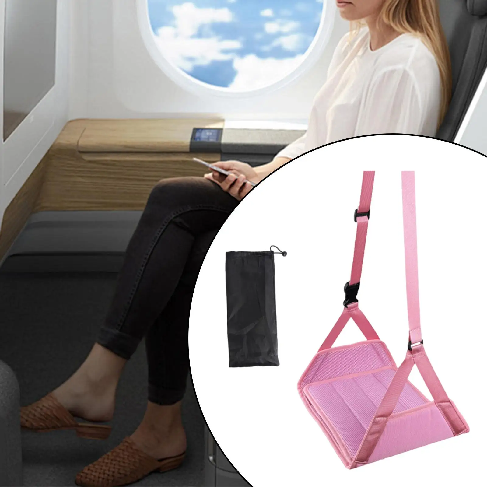 Airplane Foot Hammock Support Adjustable Length Oxford Cloth Portable Plane Footrest for Women Men Car Office Home Long Trip
