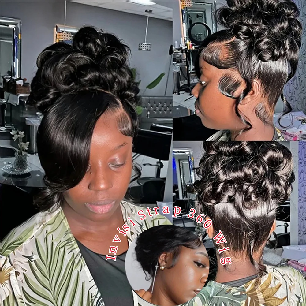 Lace Front Human Hair Wig Hidden Strap 360 Pre Plucked Body Wave HD 13x6 13x4 250 Density Drawstring Strap