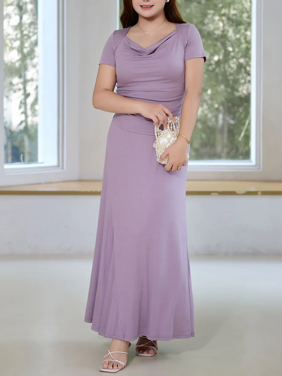 Plus Size Women's Sets Fashion Premium Modal Swing Collar Stylish Short Tops And A-Line Fishtail Long Skirt With Draping Effect
