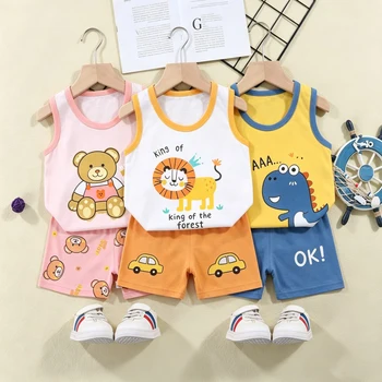 Children Sets Kids Clothes Boys Girls Vest Suit Summer Children's Clothing Baby Cotton T-Shirts Shorts Tank Top Sleeveless