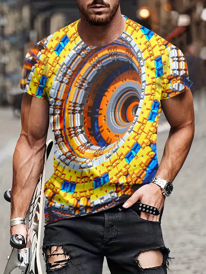 T-shirt 3d con illusione ottica uomo moda designer casual_voghion.com