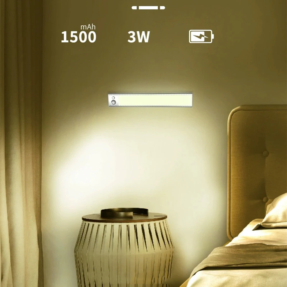 Under Cabinet Lighting 3 Light Colors USB Rechargeable Wireless Motion Sensor 23CM/40CM Dimmable Night Lamp for Kitchen,Hallway,