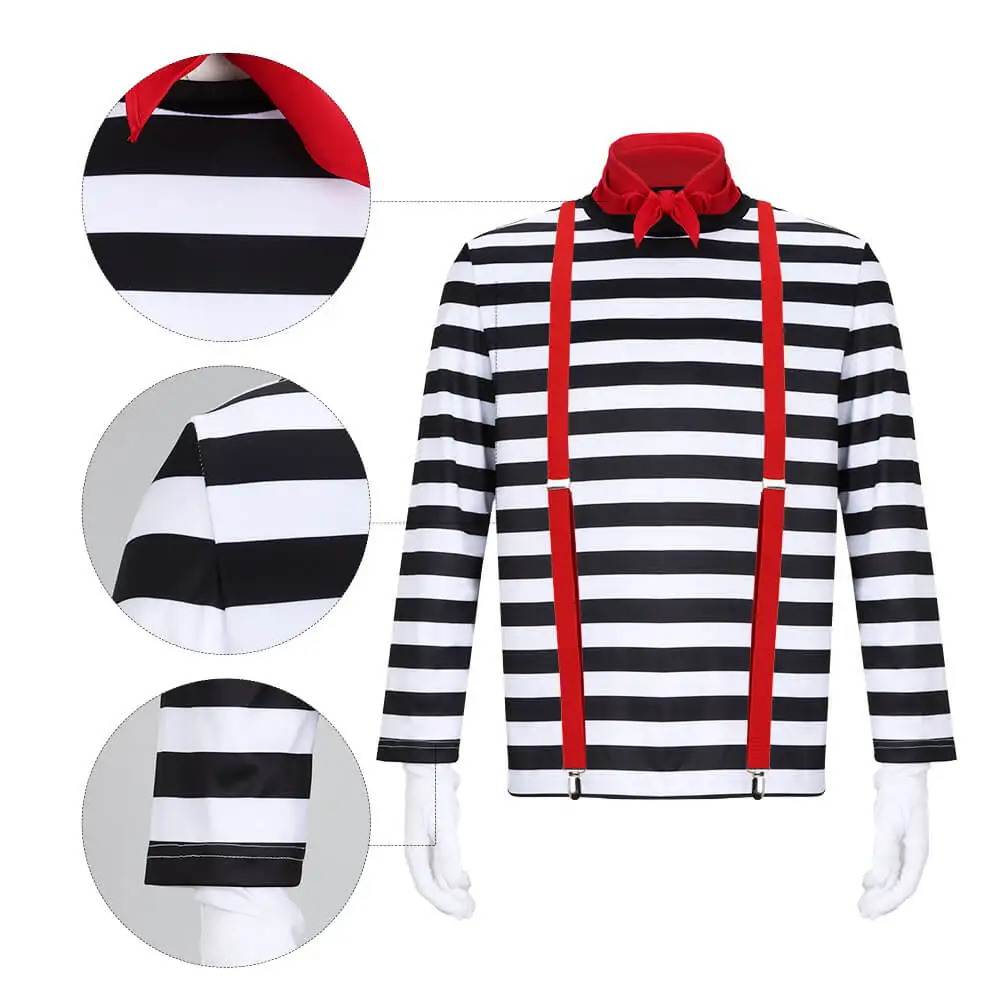 Men's French Mime Costume Mime Artist Cosplay Shirt Silent Actor Clown Striped Halloween Theme Party Outfits
