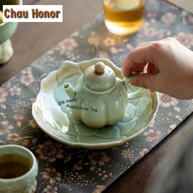 Retro Gradient Blue Carved Flower Sitting Lotus Pot Bearing Plate Ceramic Dry Brewing Table Tea Tray Refreshment Dry Fruit Plate