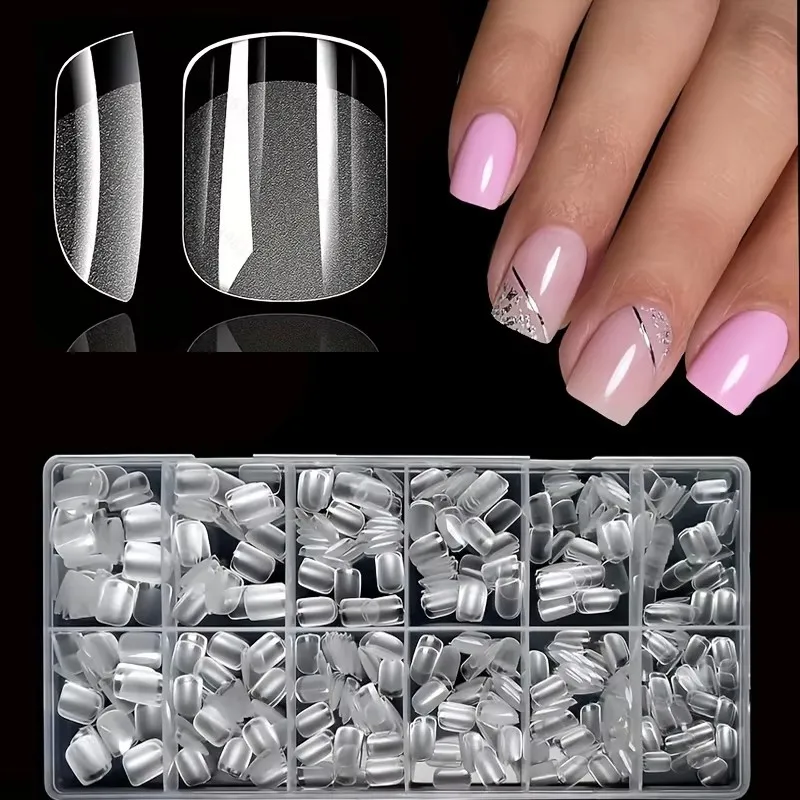 600 Medium Almond-Shaped Nail Patches Almond X Gel Nail Patches Transparent Fake Nails Full-Cover Acrylic Patches for Extension