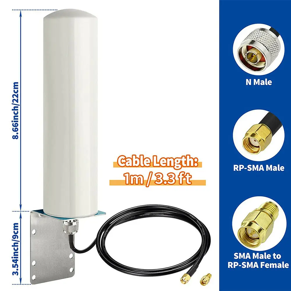 LoRa Gateway 915MHz Antenna Outdoor 8dBi Fiberglass LoRaWAN Antenna for Helium Hotspot Miner 3.3ft N-Female to SMA-Male Extension Cable 