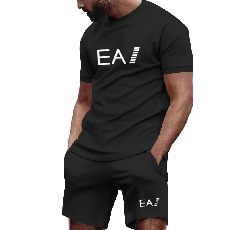 

Men's sports set, casual T-shirt set and running shorts, breathable, 2 pieces, new 2024