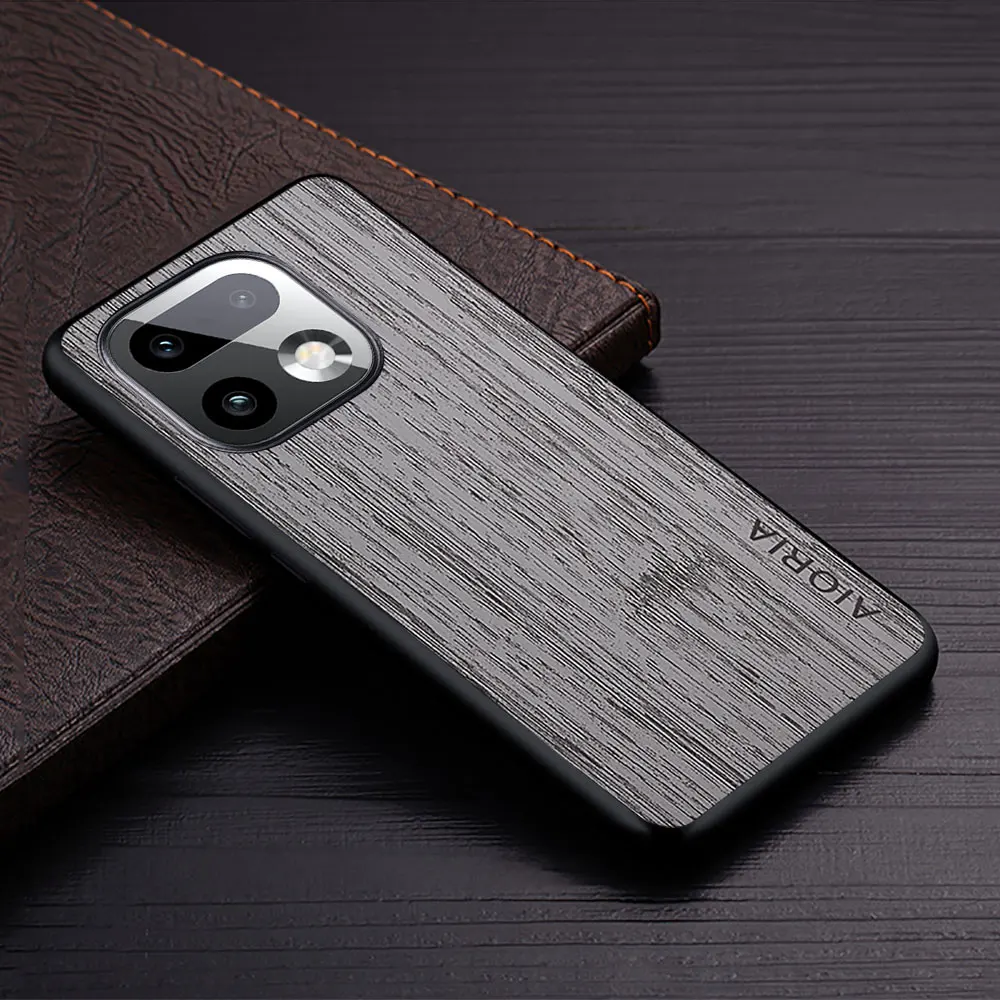Elegant Straight Wood Grain PU Leather Phone Case