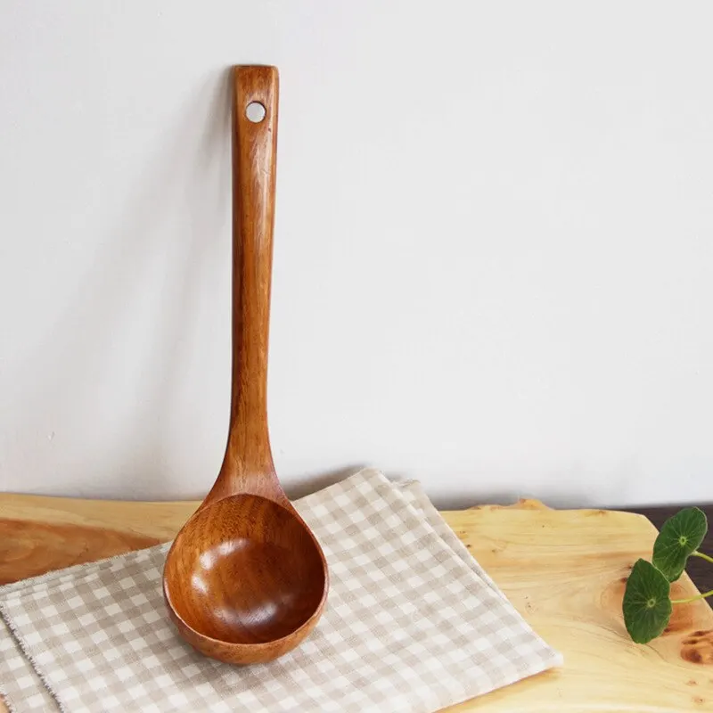 Wooden cooking spoon 1PC Wooden Large Capacity Soup Spoon Kitchen Use Handle High Temperature Cooking Convenient Durable