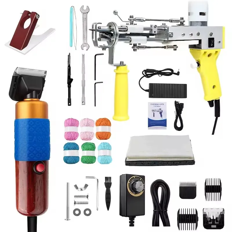 Electric Carpet Weaving Flocking Machine, Tufting Gun Set, Loop Pile with Ball of Yarn Pistol, 2 in 1 3